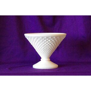 White Milk Glass Pedestal Candy Dish Diamond Pattern Compote White Planter